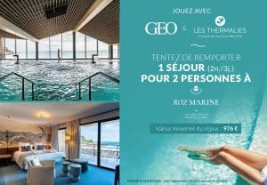 Séjour en demi-pension, en chambre côté terre, avec accès à l’Espace Zen (jardin d’hiver, parcours marin, parcours celtique, salle de fitness) et 2 soins thalasso par personne