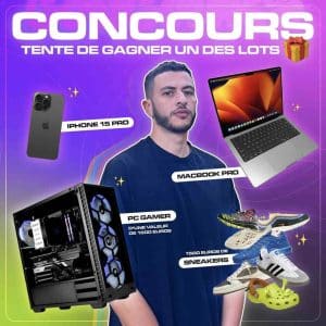 Cadeaux à gagner : 1 ordinateur MacBook Pro ou 1 iPhone 15 Pro ou 1 PC de gamer (1500 euros)