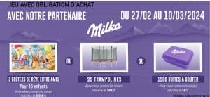 Cadeaux à gagner : 2 goûters de rêve pour 10 enfants (3000 euros), 35 trampolines (349 euros)