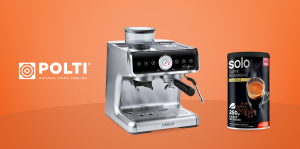 1 machine à café Polti Coffea GS05 accompagnée d'un café en grains SOLO Monorigine valeur 589 €