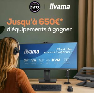 1 lot composé de 1 écran incurvé 34" iiyama + 5 accessoires Port Designs valeur 650 €