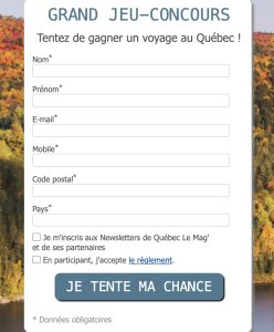 1 voyage pour 2 personnes au Québec