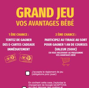 1 an de courses (soit 25 e-cartes cadeaux de 100 euros)