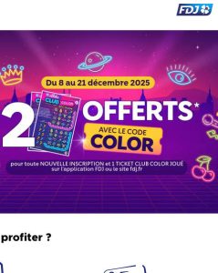 2 tickets à gratter COLOR offerts pour 1 joué (avec le code COLOR)