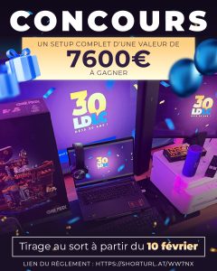 1 setup à 7600€ composé d'un PC gaming et de ses accessoires + 1TV QLED 4K Philips + 1 trotinette électriqe + 1 vidéoprojecteur + 1 smartphone + 1 écran PC 4k + 1 set LEGO One Piece + etc.