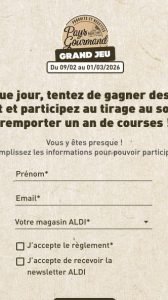 1 an de courses Aldi valeur 2 500 €