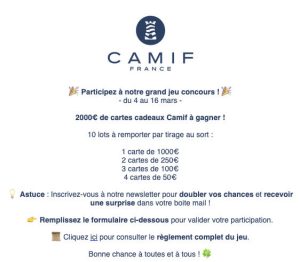 1 bon d'achat Camif de 1000 euros