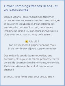 1 bon d'achat "Flower Campings" de 1500 euros pour un séjour