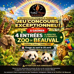 4 entrées pour le ZooParc de Beauval (2 adultes + 2 enfants), Valeur 258€