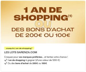 1 lot de 6 bons d'achat "Sarenza" de 200 euros
