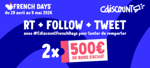 2 bons d'achat "Cdiscount" de 500 euros