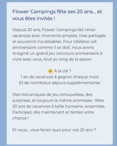 1 bon d'achat "Flower Campings" de 1 500 € pour un séjour