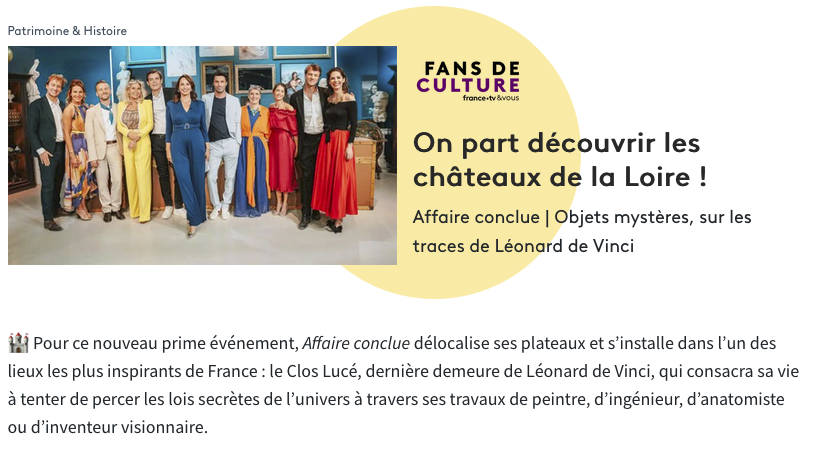 2 lots composés de 1 box séjour "Sur la route des Châteaux de la Loire" et 1 pack "Visites de châteaux" valeur 210 €