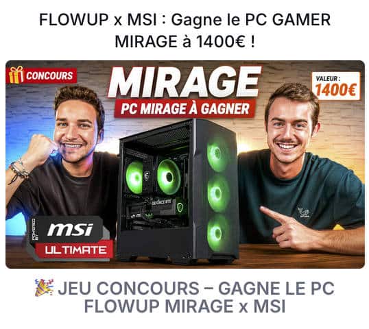 1 PC Mirage GeForce RTX 5060 Ti MSI valeur 1 400 €